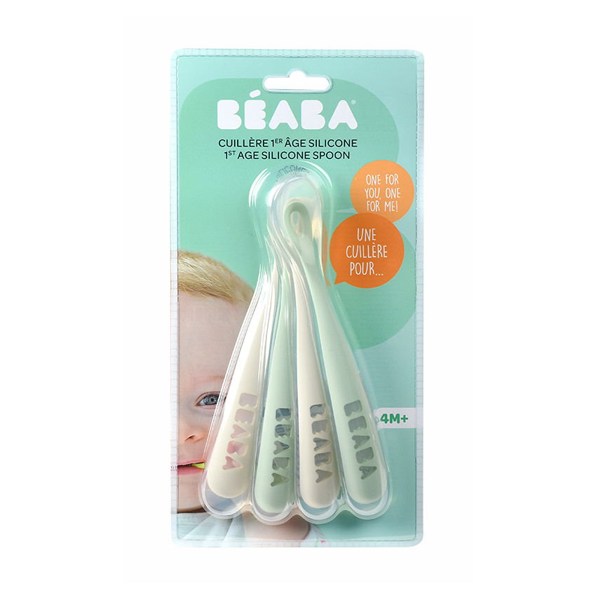 Set de 4 cuillères 1er âge en silicone - Grey/Sage Green 