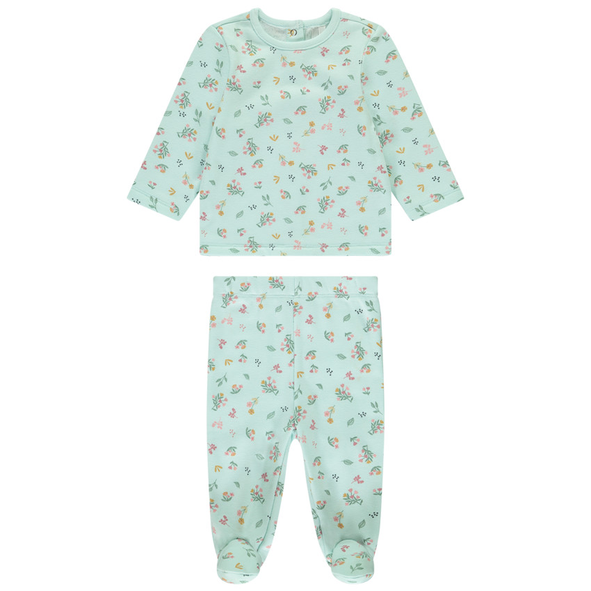 Pyjama 2 pièces imprimé fleurs pour bébé fille avec finitions différentes selon l'âge 