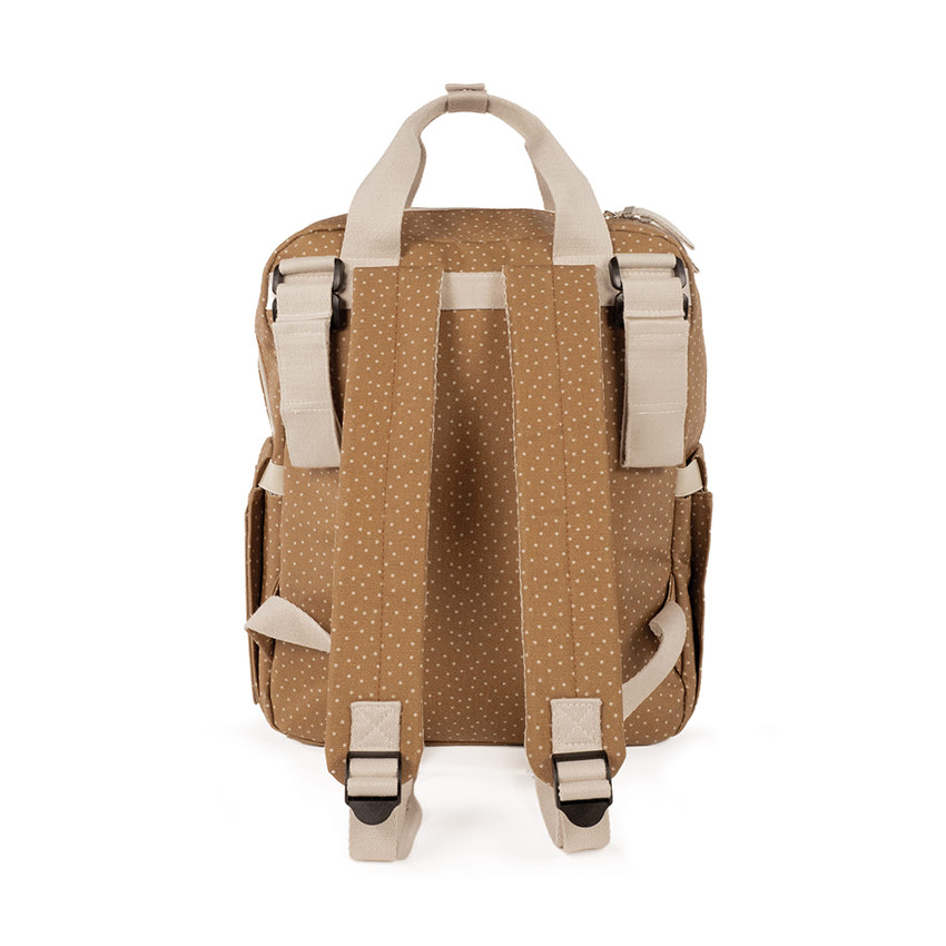 Sac à dos à langer imprimé pois Poppy + tapis cannelle 