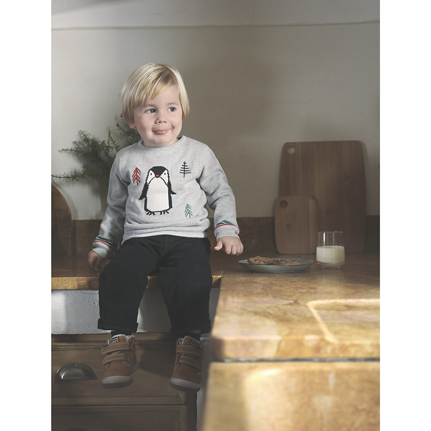 Pull de Noël en tricot motif pingouin et sapins pour bébé garçon 