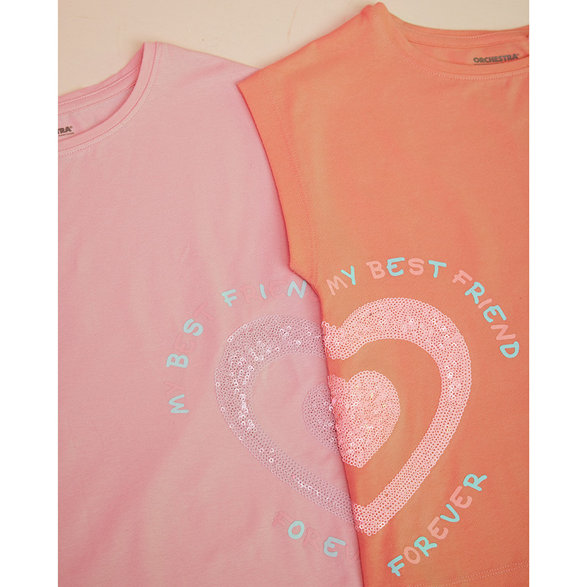 T-shirt manches courtes en jersey avec puff print et sequins pour fille 