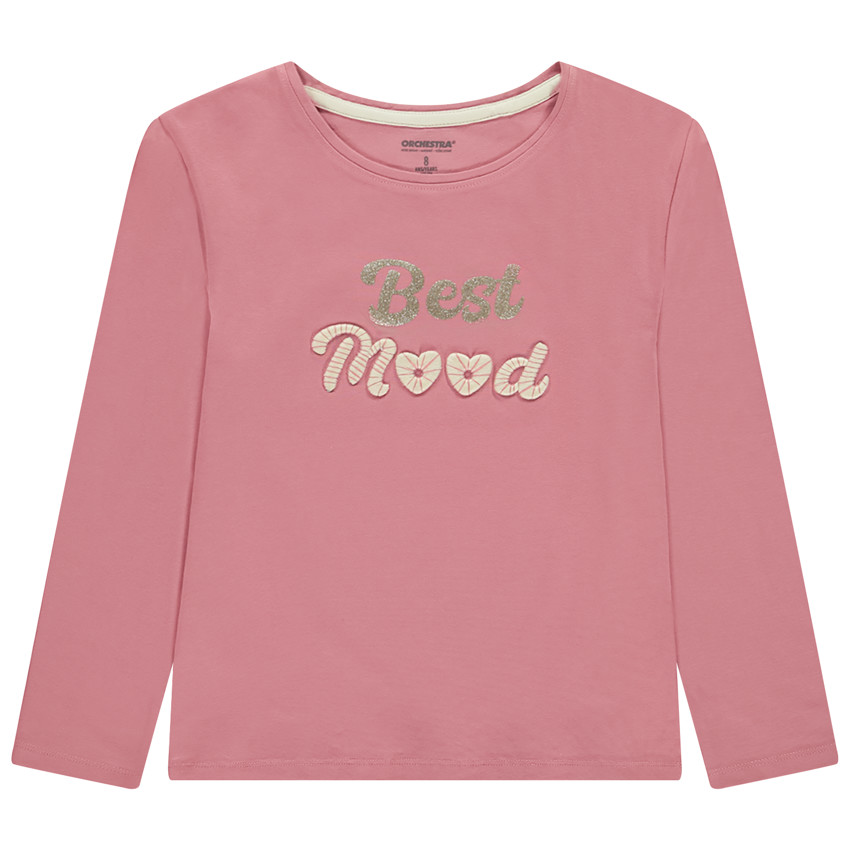 T-shirt manches longues à broderie 3D et paillettes pour fille 