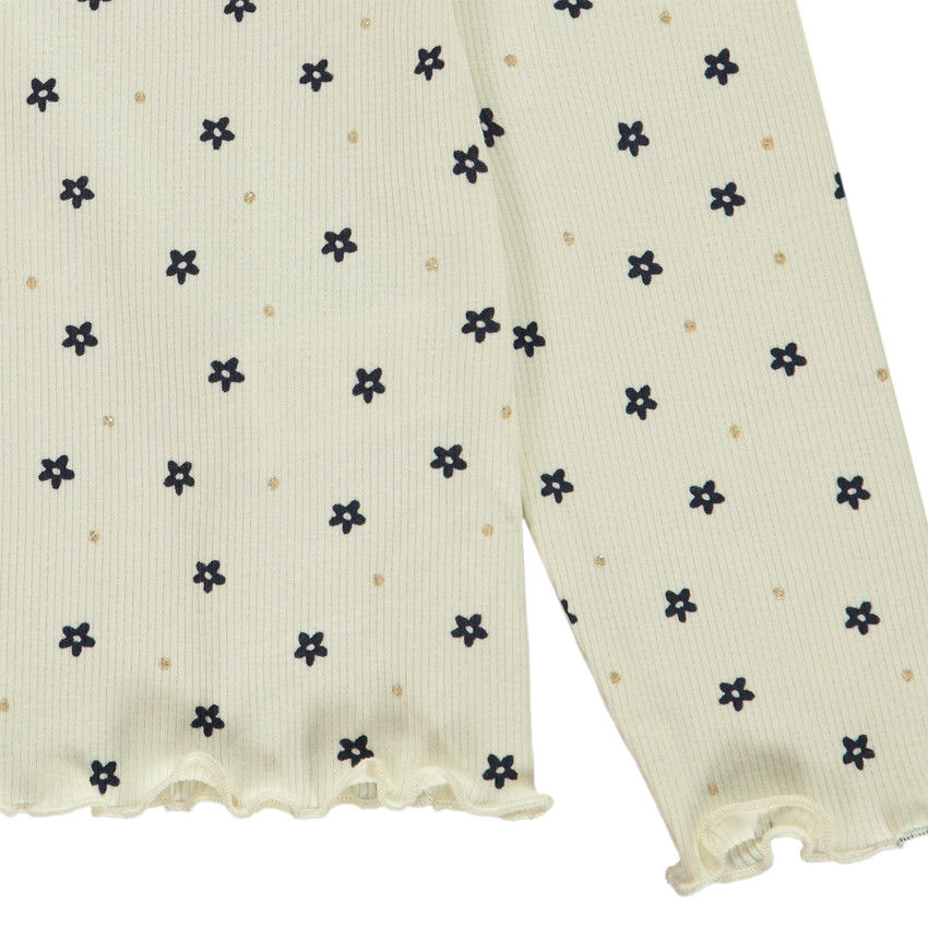 T-shirt manches longues en maille côte avec imprimé fleurs plates pour fille 