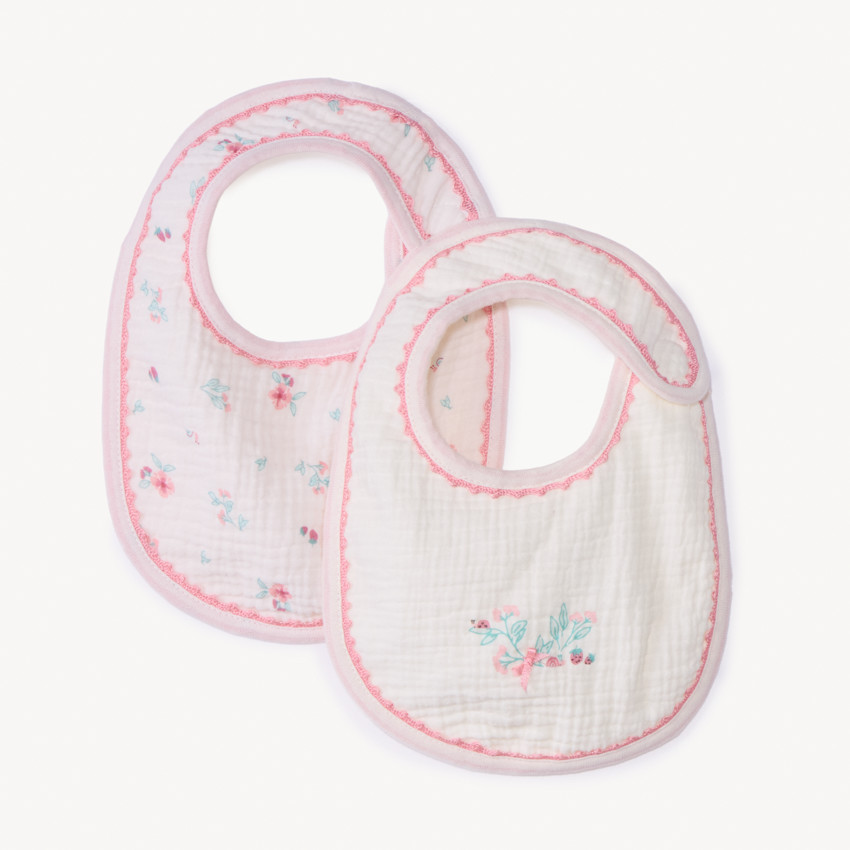 Lot de 2 bavoirs en gaze à motif fantaisie pour bébé fille 