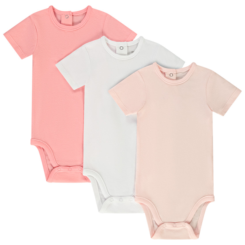 Lot de 3 bodies manches courtes unis pour bébé fille