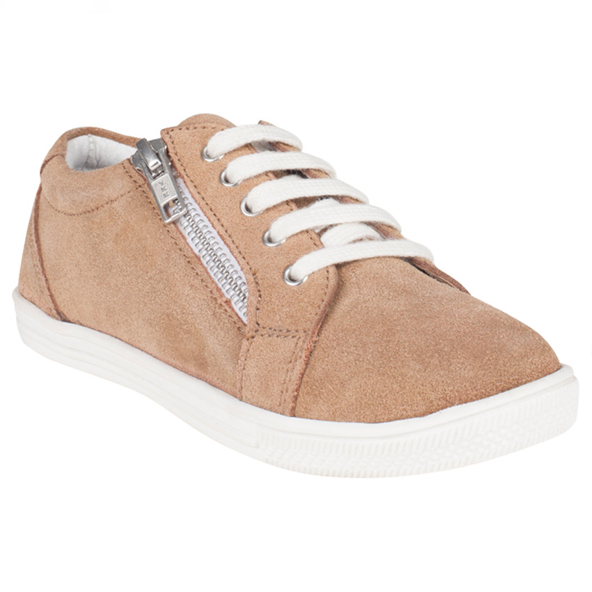 Baskets basses en cuir suédé à lacets et zip fantaisie 