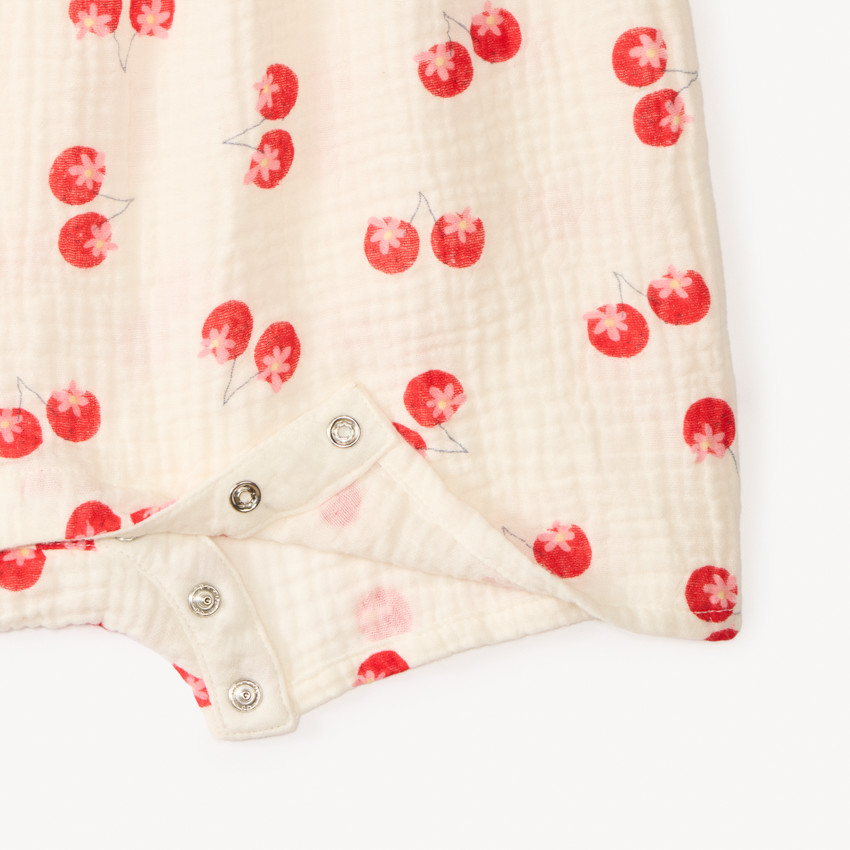 Combinaison courte imprimée cerises + bandeau nœud pour bébé fille 