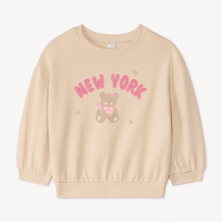Sweat molleton oversize patchs bouclette pour bébé fille