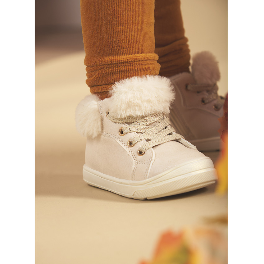 Bottillons à paillettes avec col fourrure pour fille 