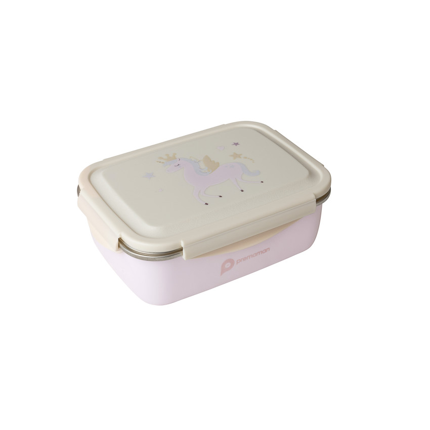 Lunchbox en métal 850ml Licorne rose/écru 