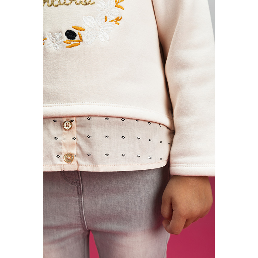 Sweat 2 en 1 en molleton contre collé et sherpa avec broderies pour bébé fille 