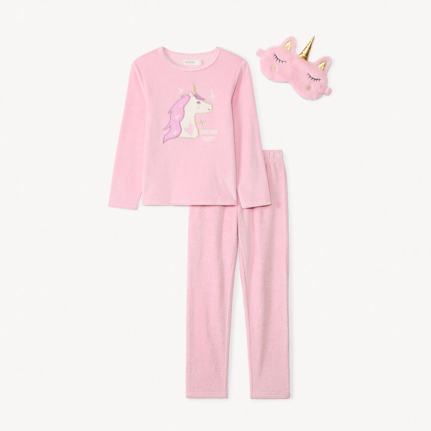 Set pyjama 3 pièces en velours avec cache-œil pour fille