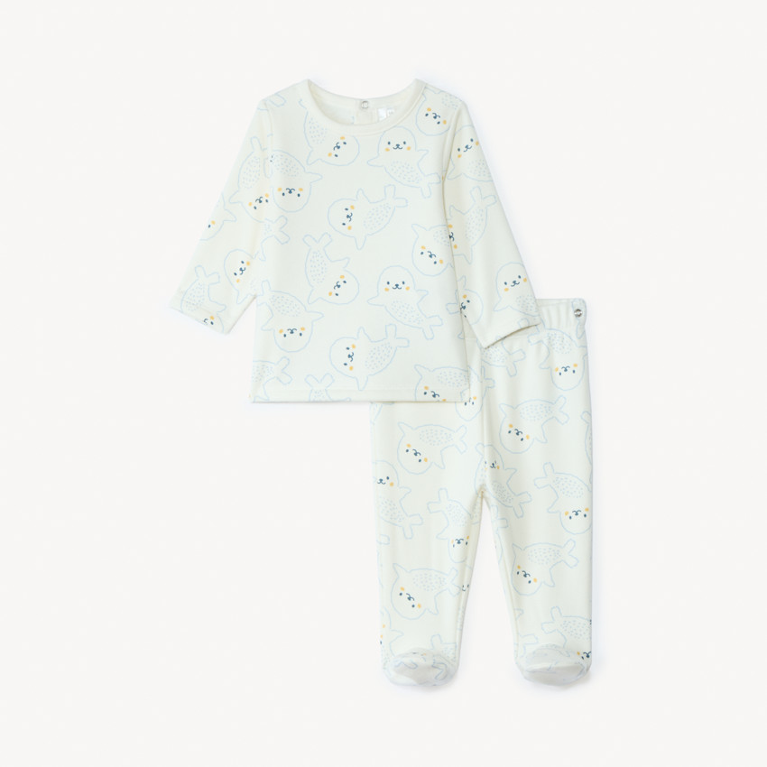 Set pyjama imprimé phoques pour bébé garçon avec finitions différentes selon l'âge