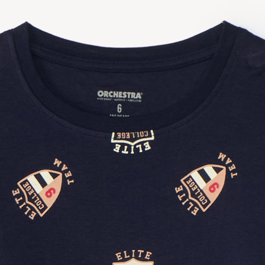 Pyjama long 2 pièces garçon imprimé badges écolier 