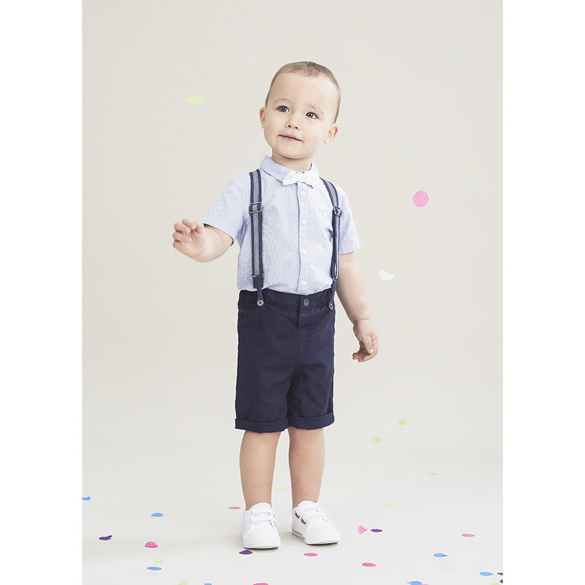 Chemise manches courtes à micro points en jacquard et noeud papillon amovible 