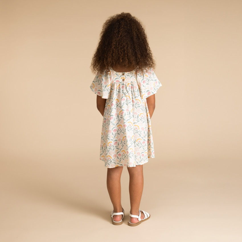 Robe manches courtes en double gaze imprimé floral pour fille 