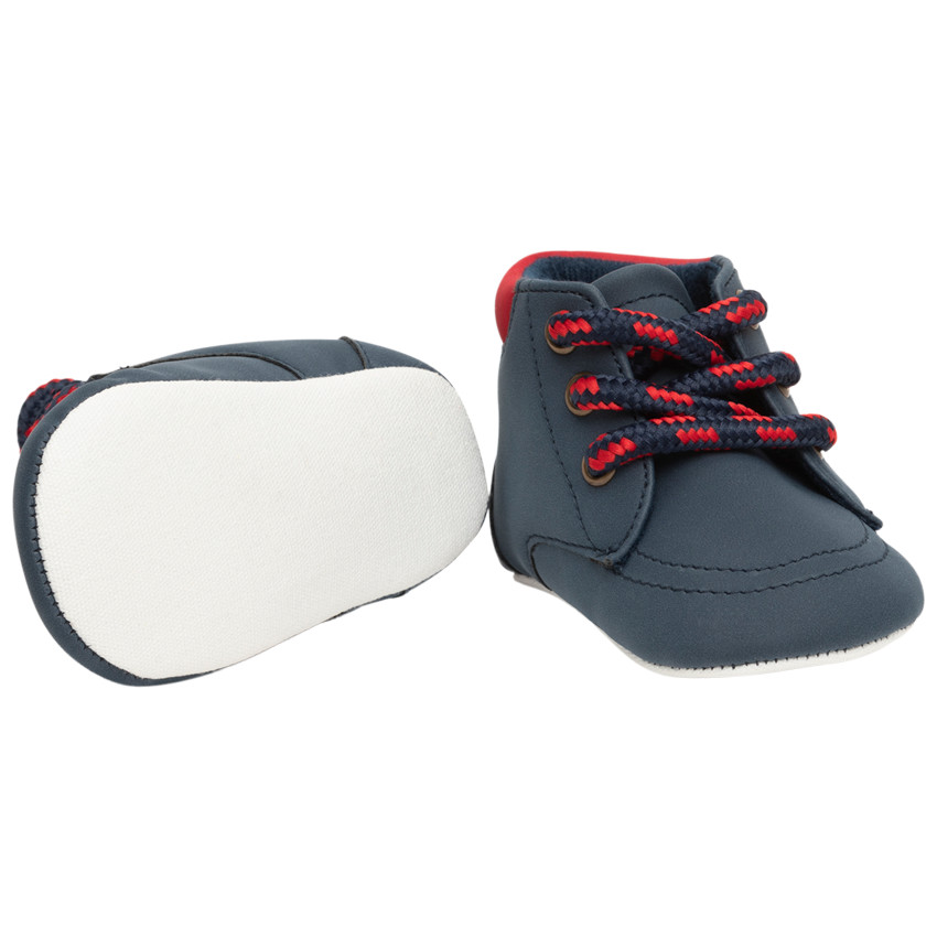 Bottillons souples bleu marine pour bébé garçon à lacets  