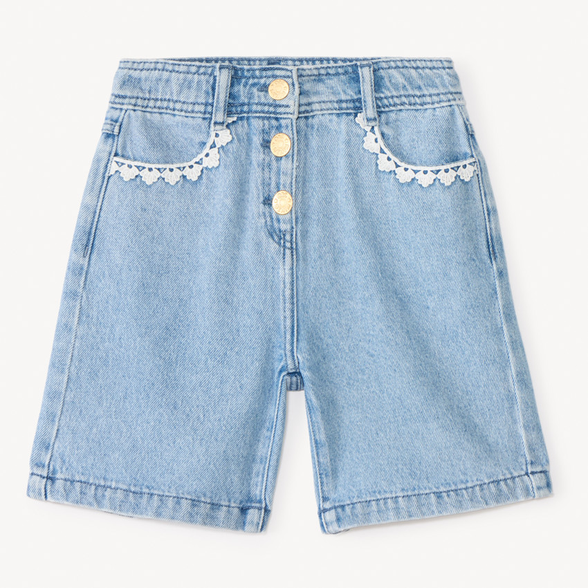Short long en jean à broderie avec taille ajustable pour fille