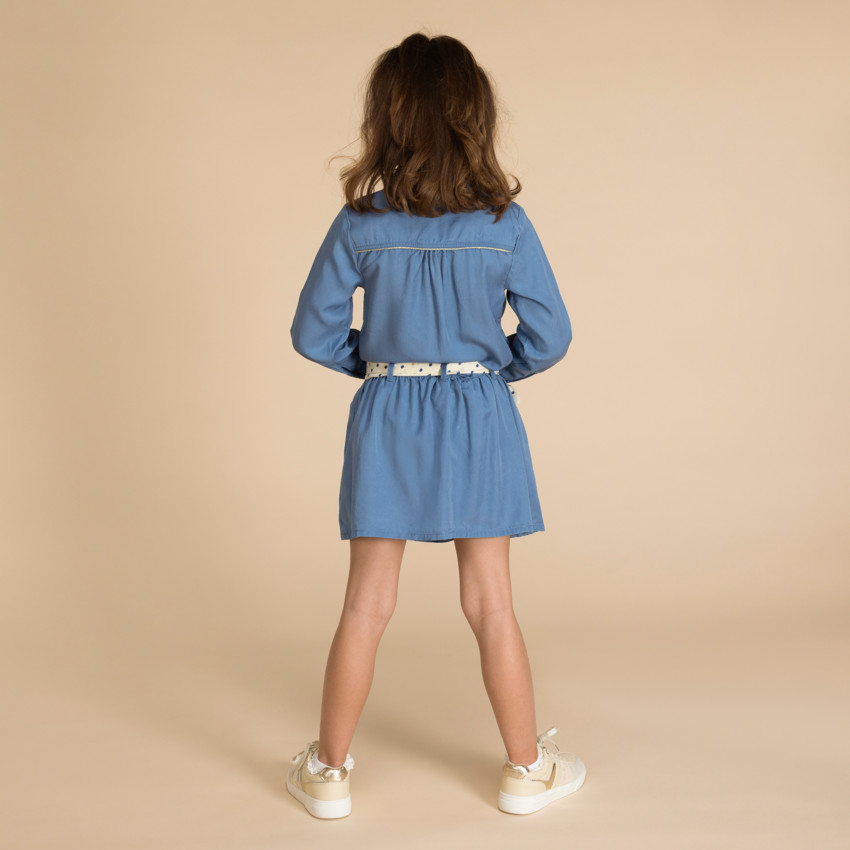 Robe chemise manches longues avec ceinture pour fille 