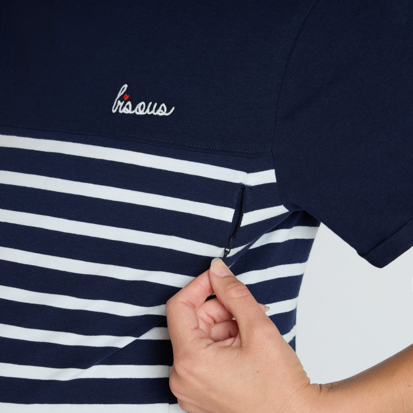 Chemise de nuit et d'allaitement + body esprit marinière 