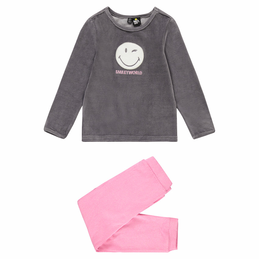 Pyjama en velours bicolore avec patch Smiley 