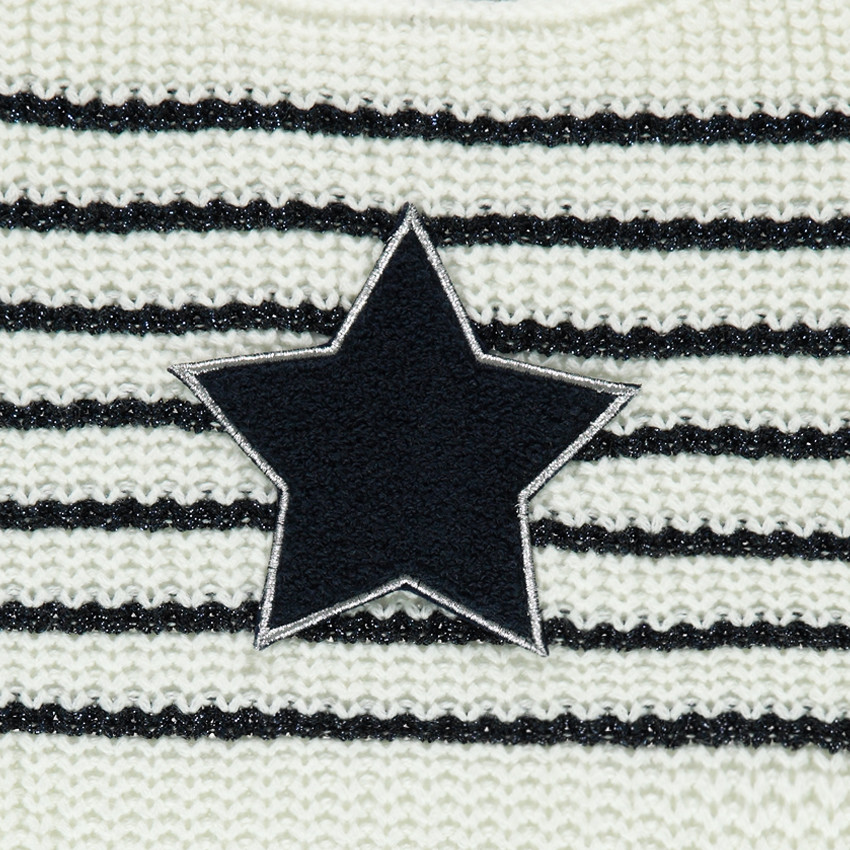 Pull manches courtes à rayures brillantes avec étoile en bouclette 