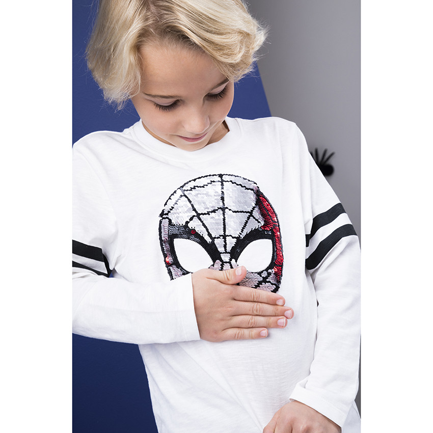 T-shirt manches longues motif Spiderman en sequins pour enfant garçon 