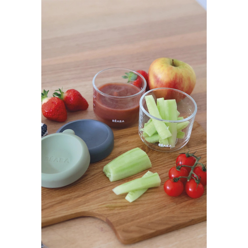 Lot de 2 pots de conservation en verre 150ml Minéral-Vert Sauge 