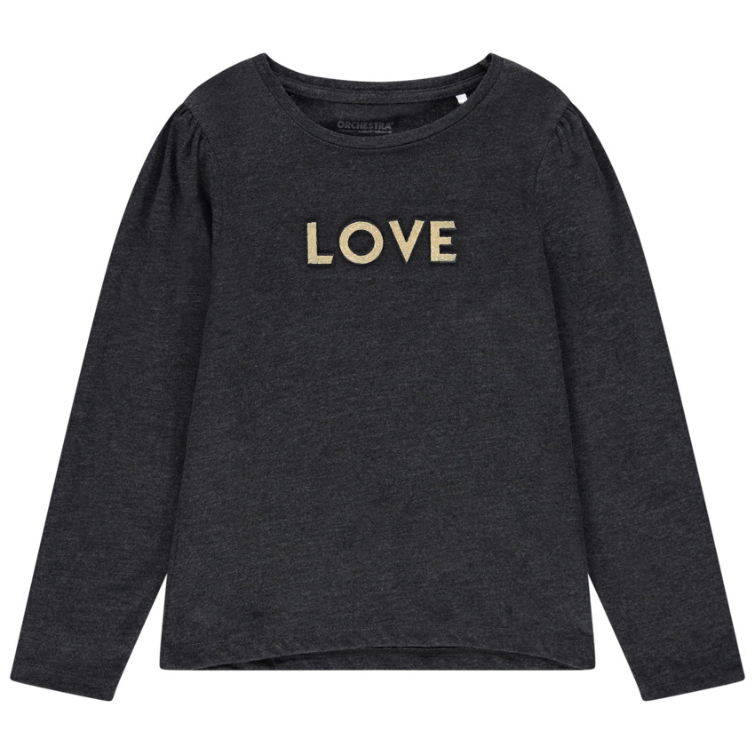 T-shirt manches longues chiné à inscription dorée 