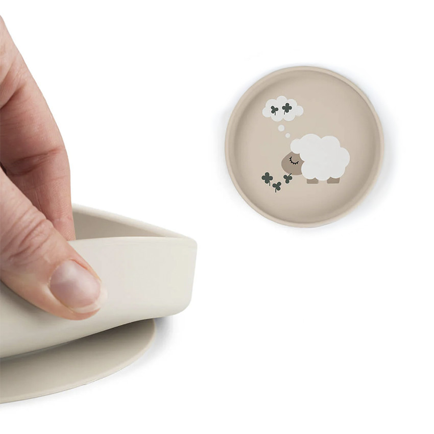 Plat en silicone avec ventouse pour bébé Stick & Stay Tiny Farm sable 