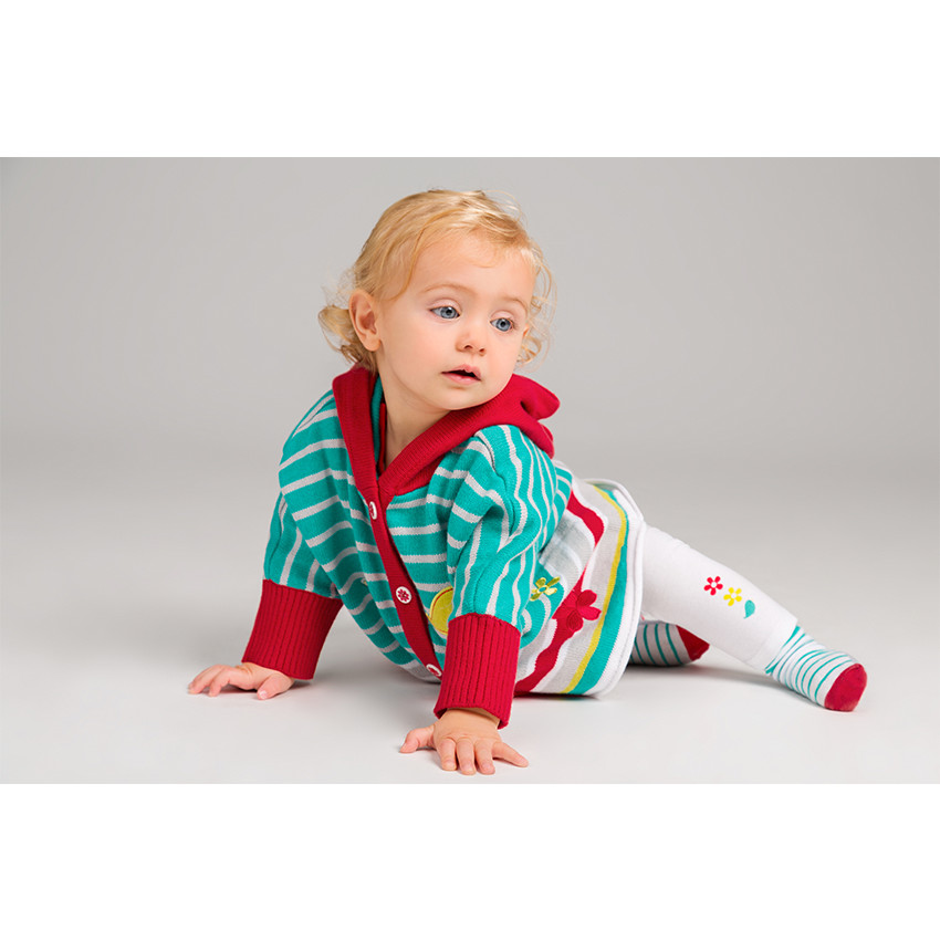 Gilet poncho rayé avec patchs oiseaux et fleurs brodées  