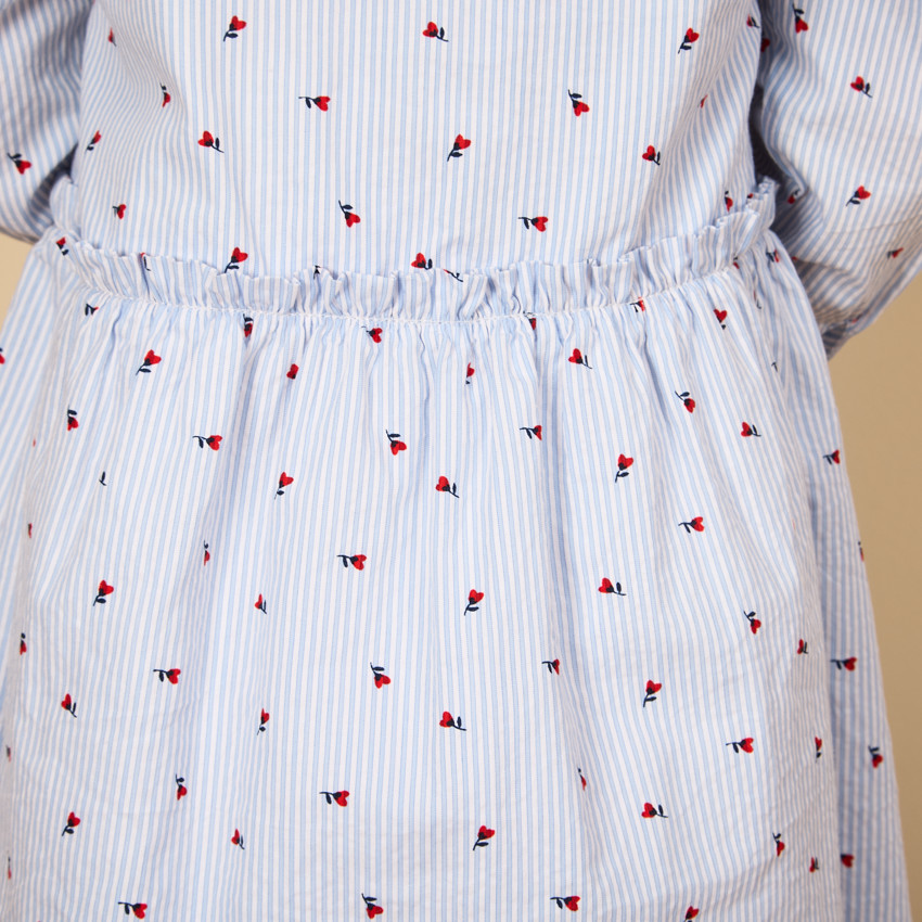 Robe manches longues en toile à rayures et imprimé fleurs pour bébé fille 