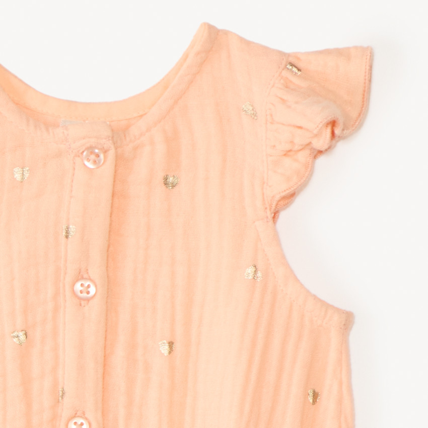 Barboteuse courte en gaze de coton imprimé cœurs pour bébé fille 