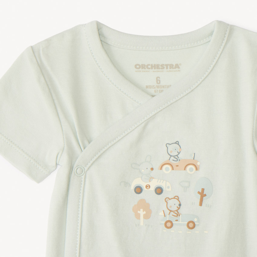 Lot de 5 bodies manches courtes motifs voitures pour bébé garçon (ouvertures différentes selon l'âge) 