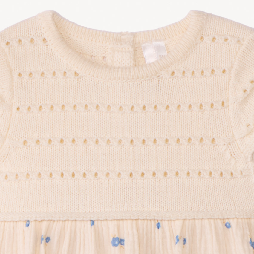 Robe manches courtes effet 2 en 1 bi-matière pour bébé fille 