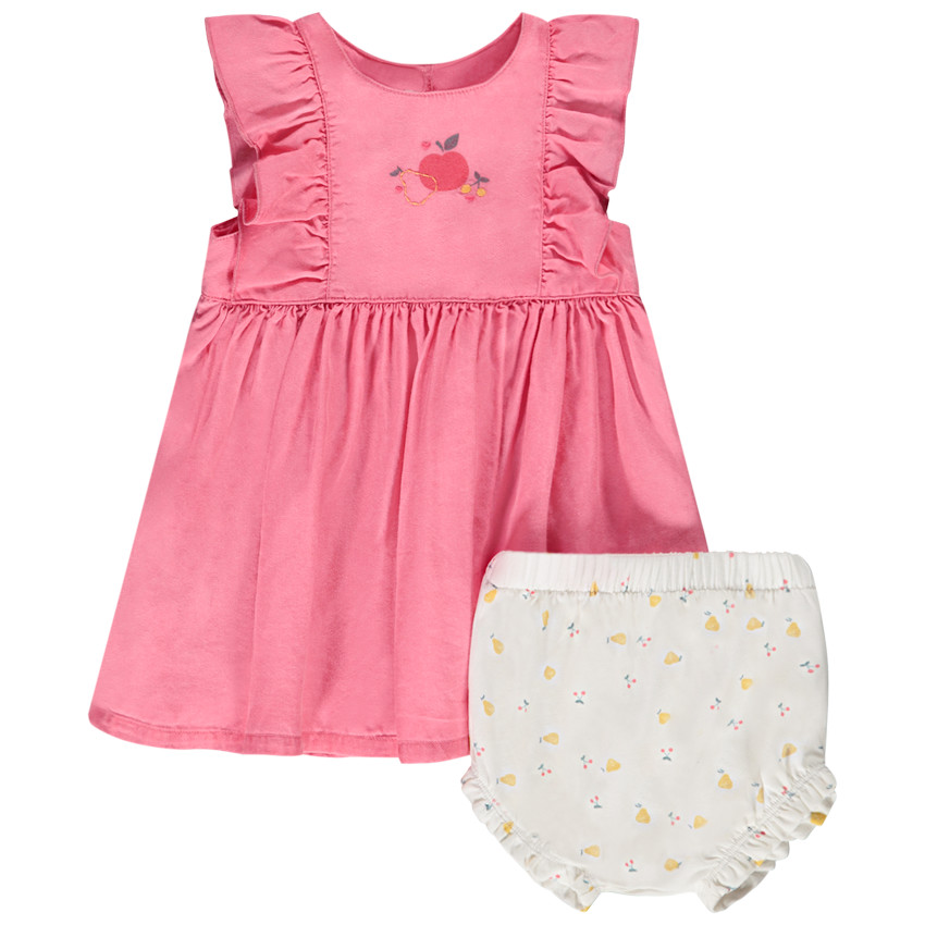 ensemble 2 pièces robe + bloomer imprimé pour bébé fille - rose