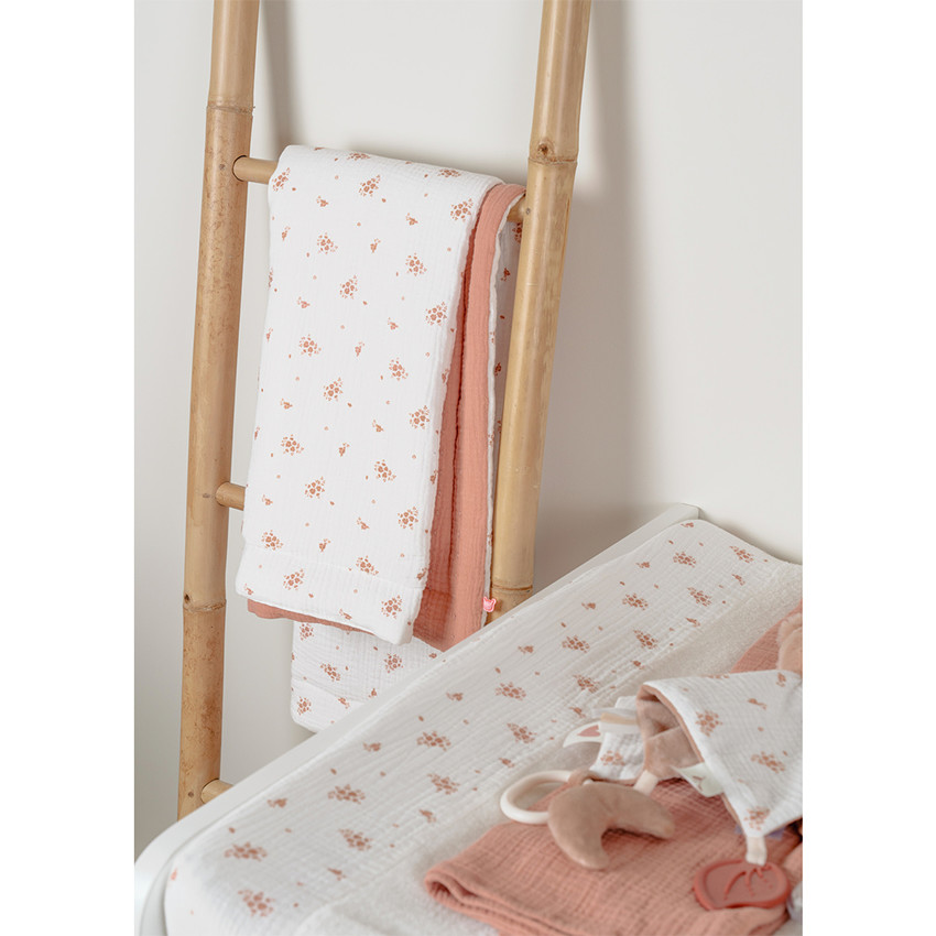 Couverture berceau 75x100 mousseline bio Rose & Blanc Vintage Flowers 