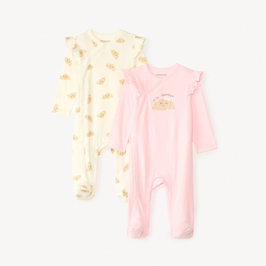 Lot de 2 dors-bien manches longues motifs croissants pour bébé fille