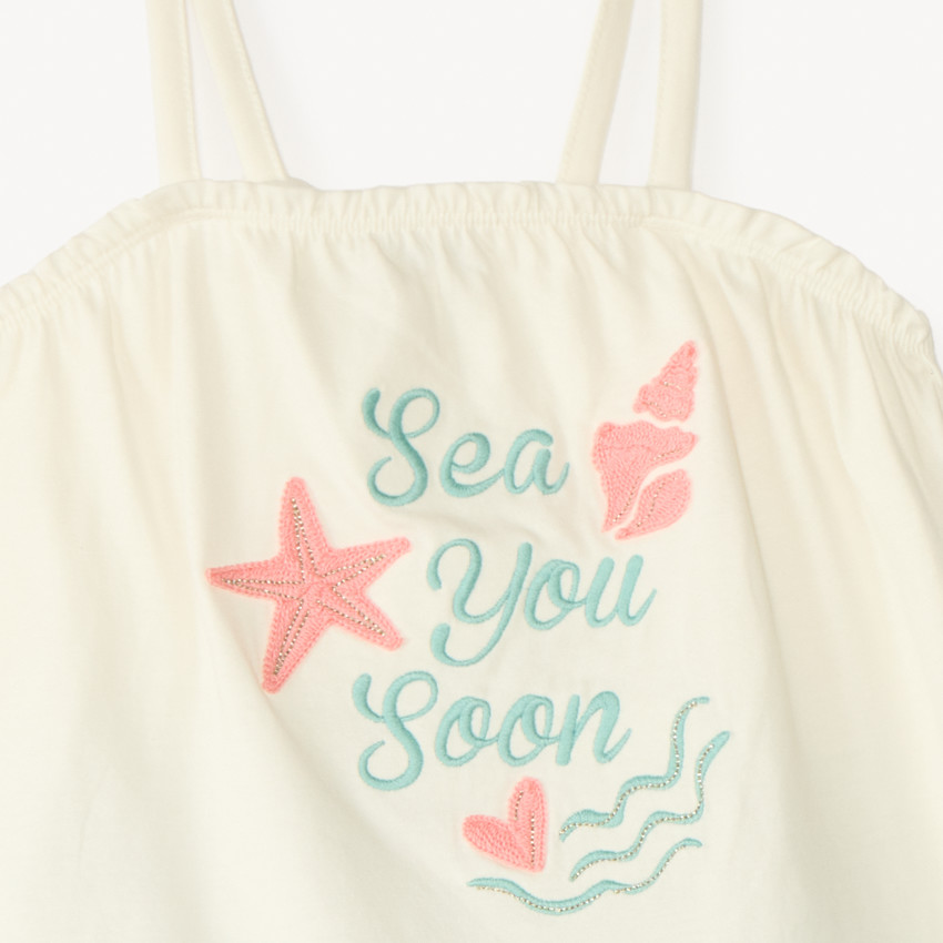 Ensemble 2 pièces débardeur + short broderie coquillages pour fille 