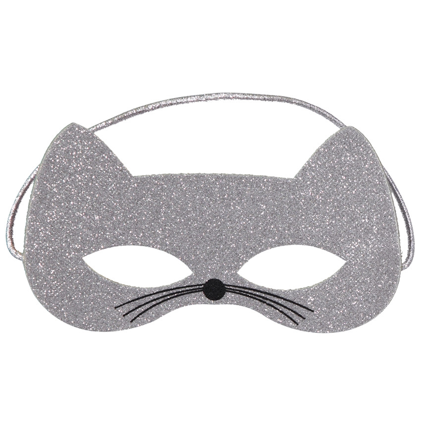 Masque chat en glitter argenté pour enfant 