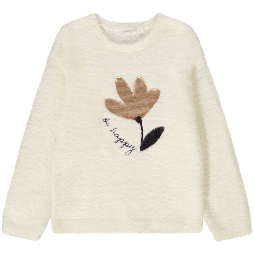 Pull avec fleurs en sequins magiques pour fille