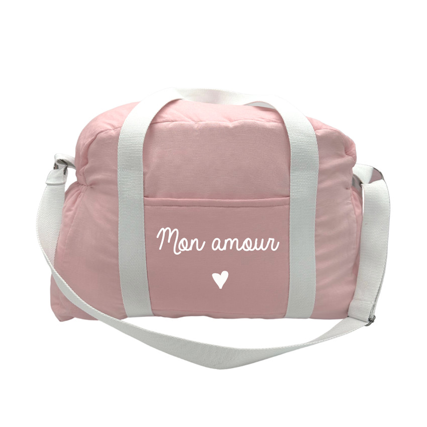 Sac à langer en lin "Mon amour" rose 