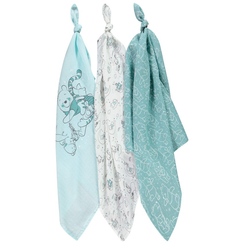 Lot de 3 langes en coton bio motif Winnie l'Ourson Disney 
