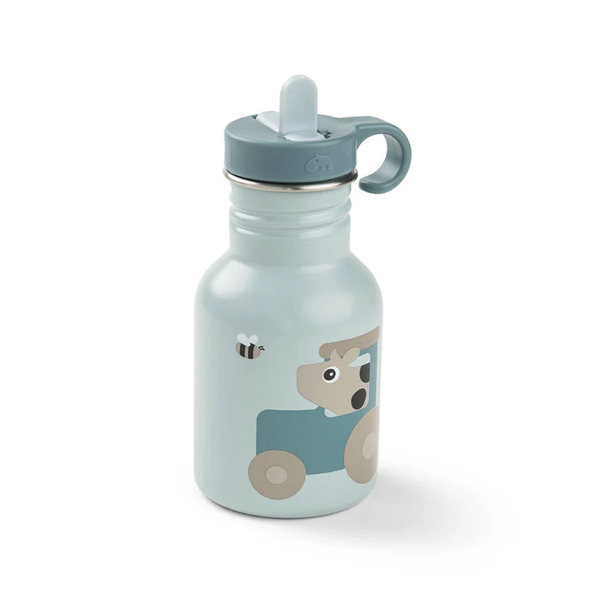 Bouteille en acier inoxydable avec paille 350 ml Tiny Farm bleu 