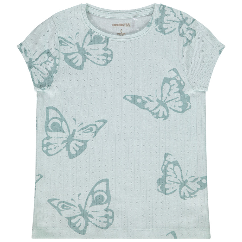 T-shirt manches courtes en rib avec détails pointelle pour fille 