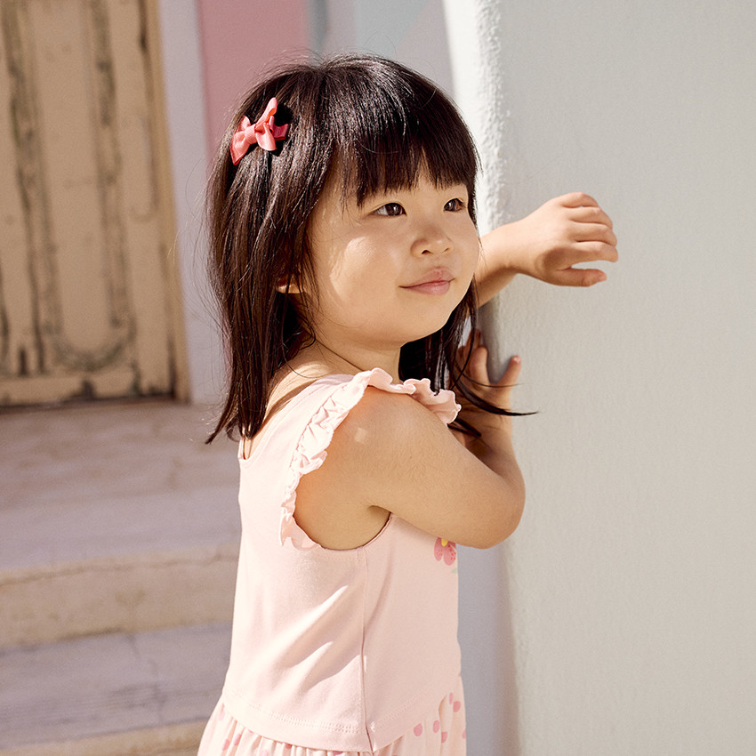 Robe manches courtes volantées effet 2 en 1 pour bébé fille 