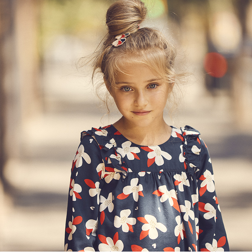 Tunique manches longues imprimé fleurs pour fille 