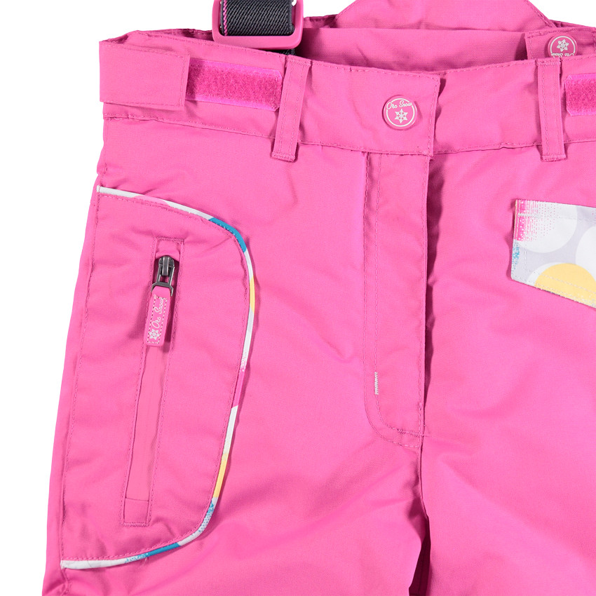 Pantalon de ski rose à bretelles amovibles et poches 