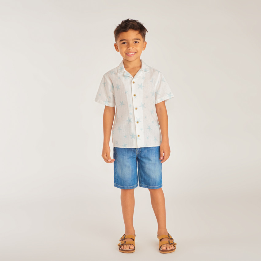 Chemise à manches courtes col cubain imprimé étoiles de mer pour garçon