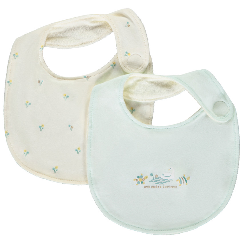 Lot de 2 bavoirs motifs tortues et plantes pour bébé fille